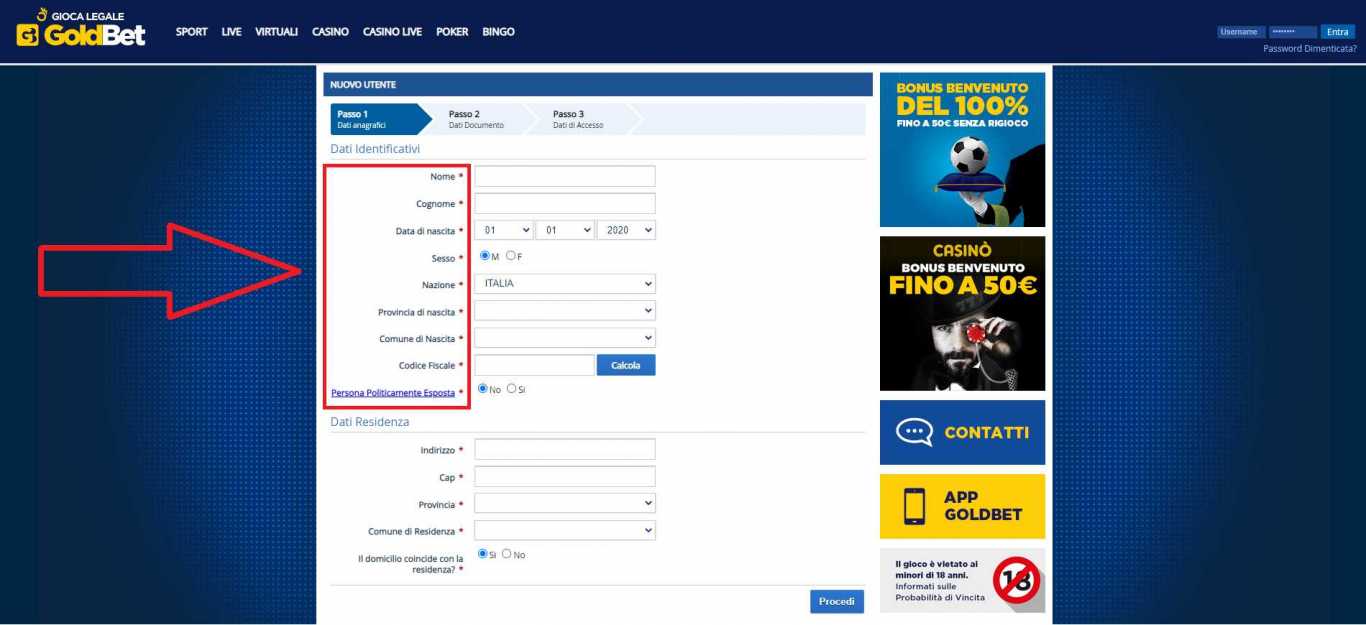 Prenotatore GoldBet Italia